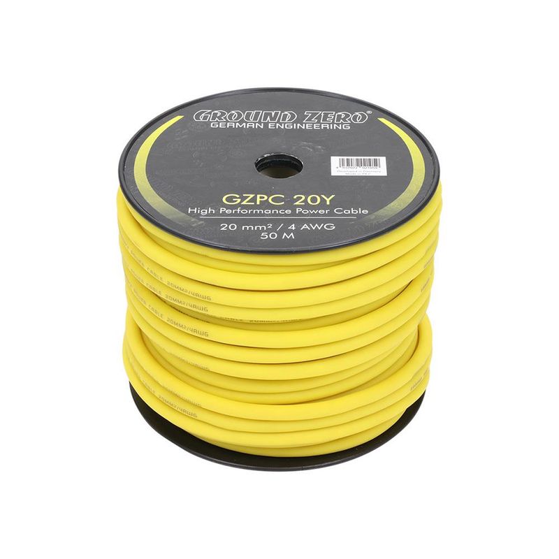 20mm2. Ground Zero strømkabel - Gul - Meterpris.